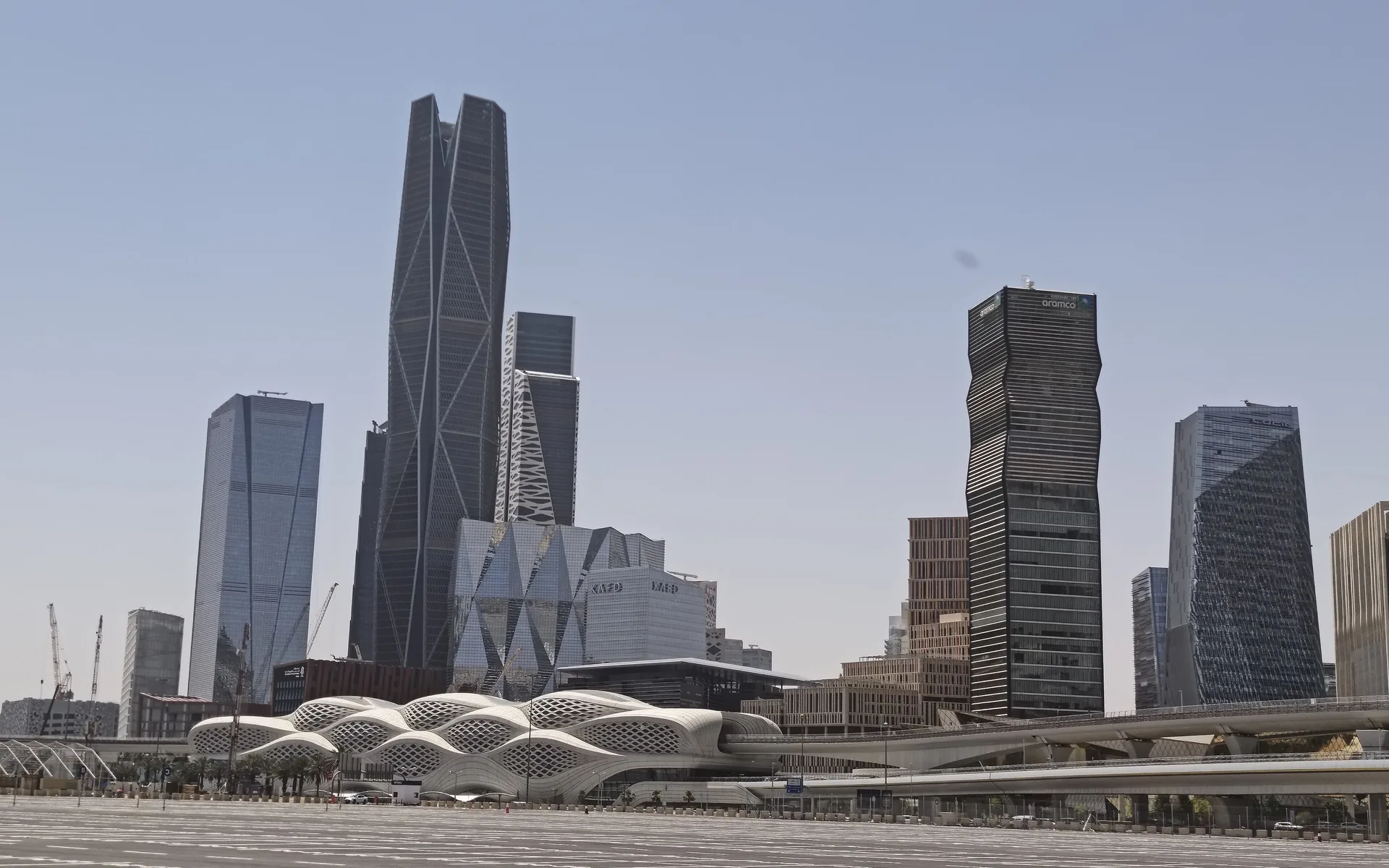 King Abdullah Financial District skyline above the metro station canopies, Riyadh